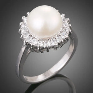 Pearl Inlay & Rhinejade Ring Plated Jewelry Size