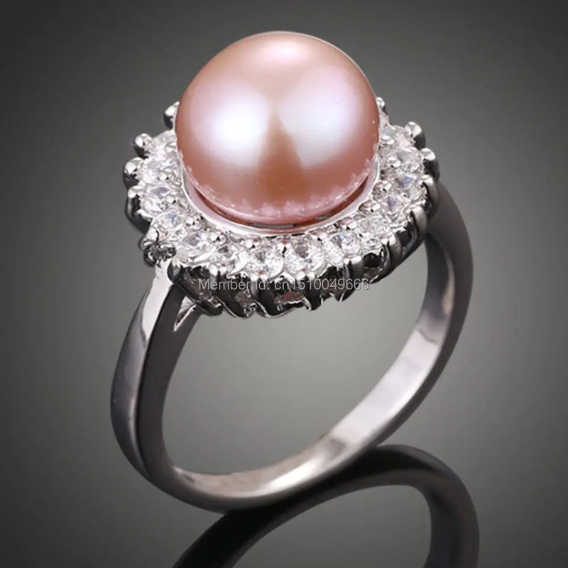 Pearl Inlay & Rhinejade Ring Plated Jewelry Size