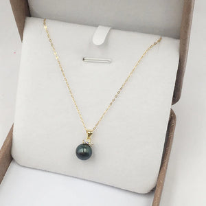 Tahitian Pearl Pendant Necklace with S925 Silver Chain 8-9mm