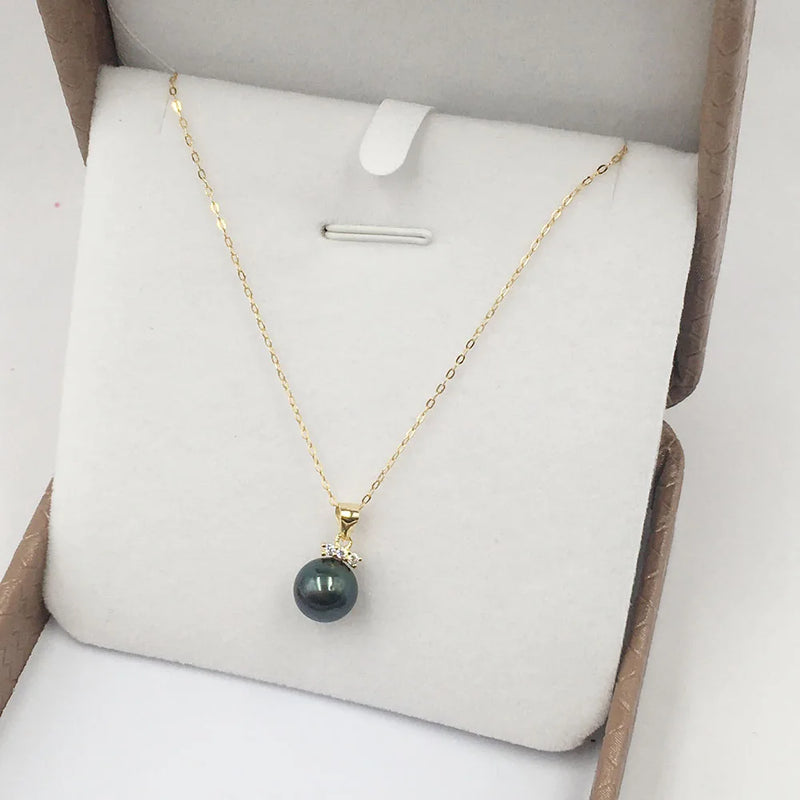 Tahitian Pearl Pendant Necklace with S925 Silver Chain 8-9mm
