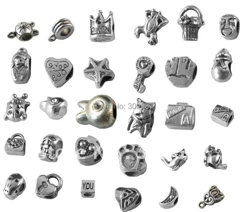 150 Pcs Mixed Tibetan Silver European Bead Charm Big Hole