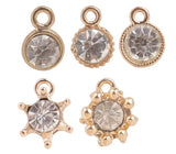 40PCS Clear Rhinestone Golden Star Charms - Round Star Drops