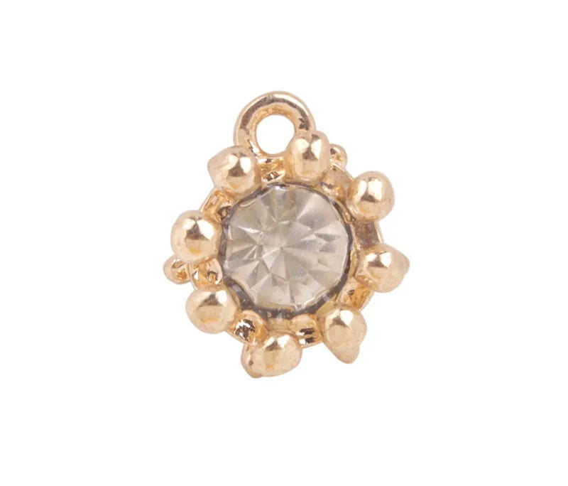 40PCS Clear Rhinestone Golden Star Charms - Round Star Drops