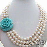 9MM Pearl Necklace w/ Stone Flower Clasp