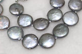 Gray Coin Shape Freshwater Pearl Necklace 13-15mm 17INCH