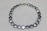 Gray Coin Shape Freshwater Pearl Necklace 13-15mm 17INCH