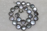 Gray Coin Shape Freshwater Pearl Necklace 13-15mm 17INCH