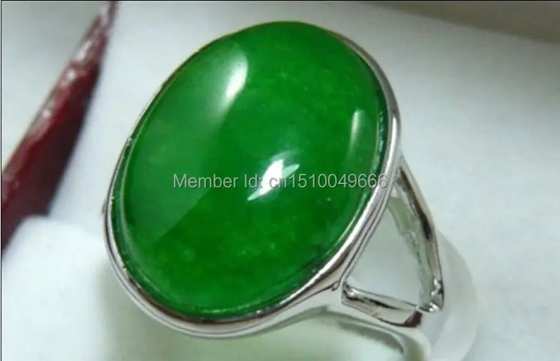 Green Stone Oval Silver Ring Size 7 8 9
