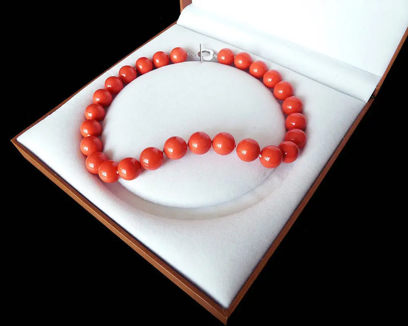 14mm Coral Orange Red South Sea Shell Pearl Necklace