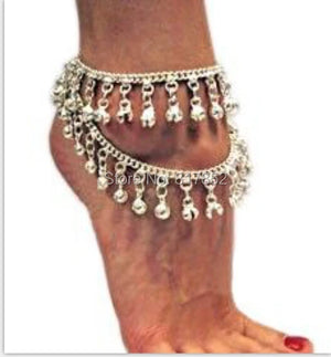 L53 Women Silver Chain Anklet Two Layer Bells Ankle Chain