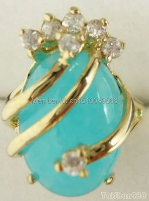 Sky-blue Stone Crystal Ring 18KGP Size: 6.7.8.9