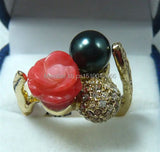 8mm Purple/Green/Blue Jade Shell Pearl/Flower Coral Ring