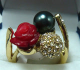 8mm Purple/Green/Blue Jade Shell Pearl/Flower Coral Ring