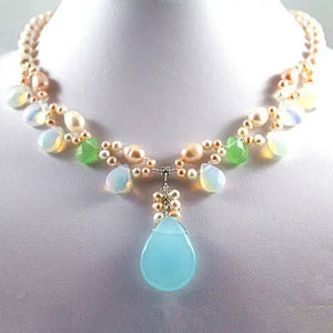 Charm Pearl Jades/Red Zircon Bead Necklace Pendant