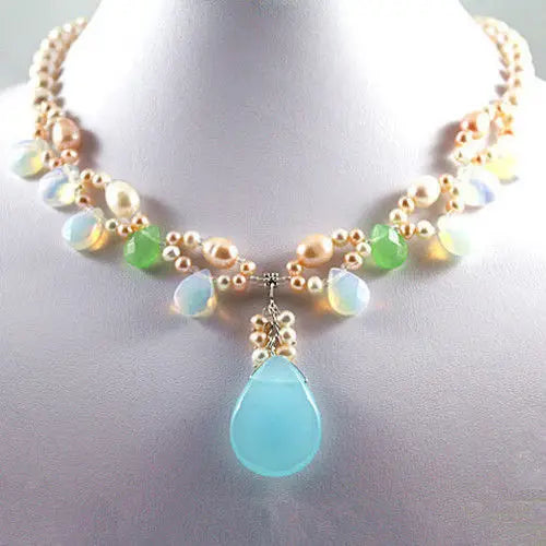 Charm Pearl Jades/Red Zircon Bead Necklace Pendant