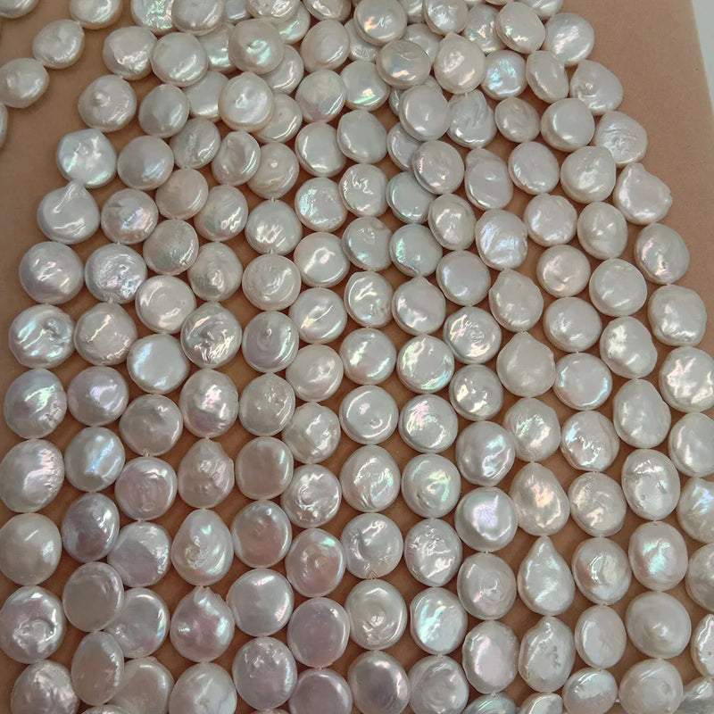Freshwater Pearl Beads, 12-14mm Round Coin, Full Hole Drilled