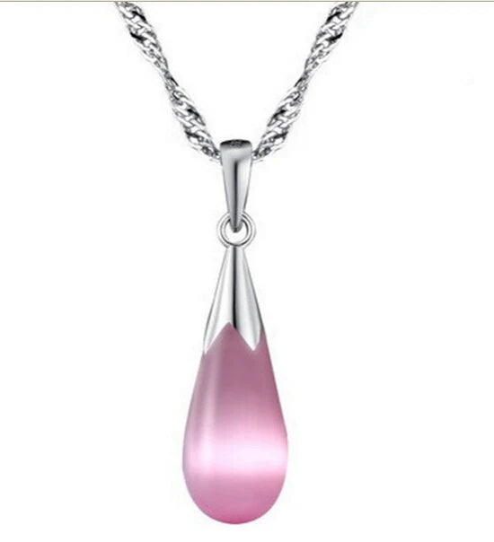 Pink Opal Jade 925 Silver Teardrop Pendant Necklace
