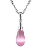 Pink Opal Jade 925 Silver Teardrop Pendant Necklace