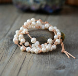 Freshwater Pearl Leather Wrap Bracelet Natural Pearls Boho Wedding Gift