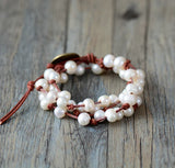 Freshwater Pearl Leather Wrap Bracelet Natural Pearls Boho Wedding Gift