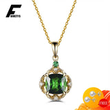 925 Silver Pendant Necklace with Emerald Zircon Gemstone for Women