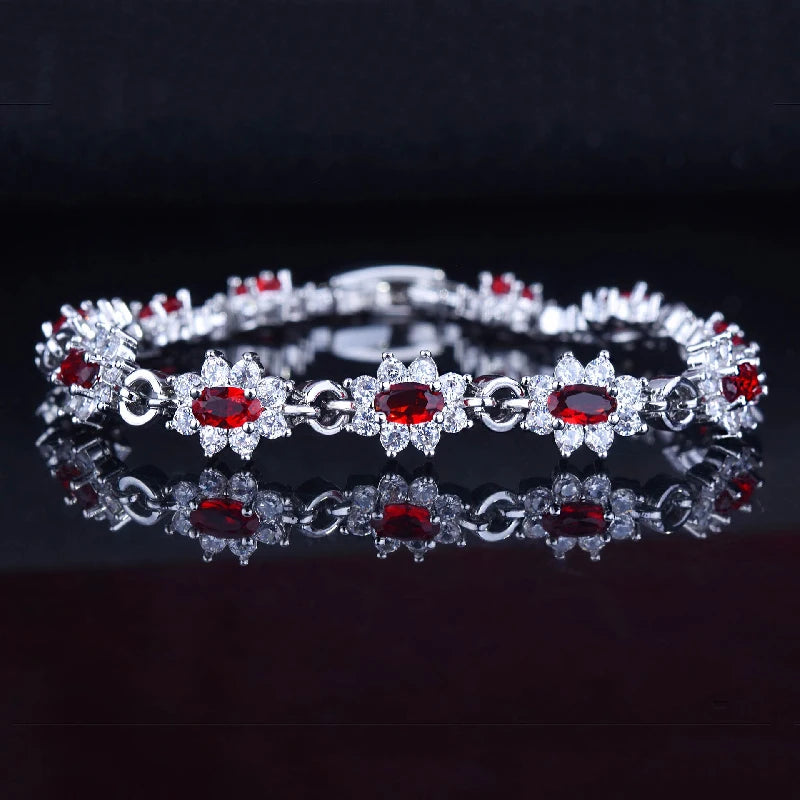 925 Silver Bracelet with Ruby Zircon Gemstone for Wedding Party