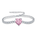 925 Silver Heart Bracelet with Zircon Gemstone for Women