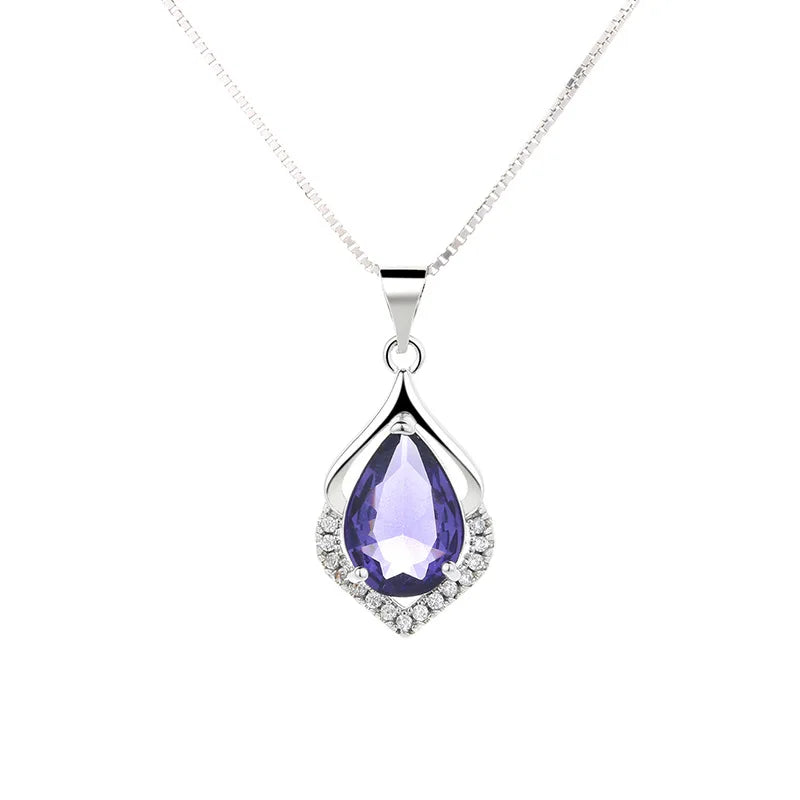 925 Silver Amethyst Zircon Pendant Necklace for Women