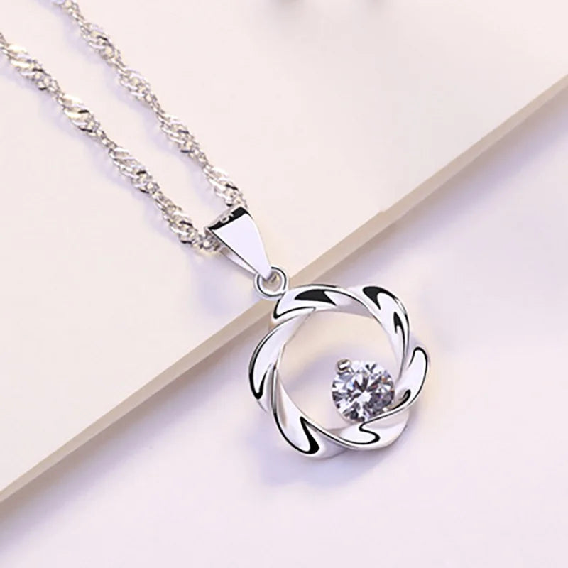 S925 Silver Necklace with Zircon Pendant for Women