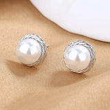 Round Pearl Earrings 925 Silver Studs Wedding Bridal Gift