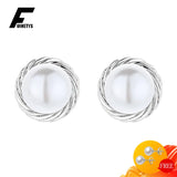 Round Pearl Earrings 925 Silver Studs Wedding Bridal Gift
