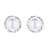 Round Pearl Earrings 925 Silver Studs Wedding Bridal Gift
