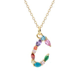 S925 Silver Necklace with Colorful Zircon Gemstone Letter Pendant