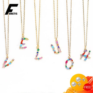 S925 Silver Necklace with Colorful Zircon Gemstone Letter Pendant