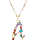 S925 Silver Necklace with Colorful Zircon Gemstone Letter Pendant
