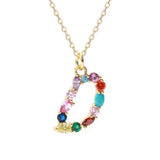S925 Silver Necklace with Colorful Zircon Gemstone Letter Pendant