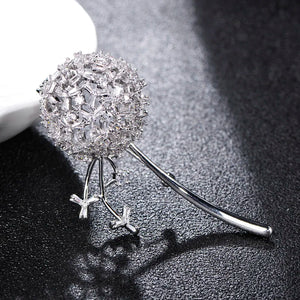 Hollow Dandelion CZ Zircon Brooch Silver Wedding Pin