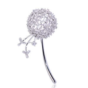 Hollow Dandelion CZ Zircon Brooch Silver Wedding Pin