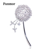 Hollow Dandelion CZ Zircon Brooch Silver Wedding Pin