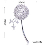 Hollow Dandelion CZ Zircon Brooch Silver Wedding Pin