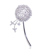 Hollow Dandelion CZ Zircon Brooch Silver Wedding Pin
