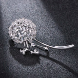 Hollow Dandelion CZ Zircon Brooch Silver Wedding Pin
