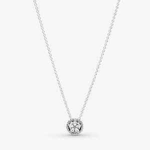 925 Silver Sparkling Flower Necklace Women Fine Jewelry