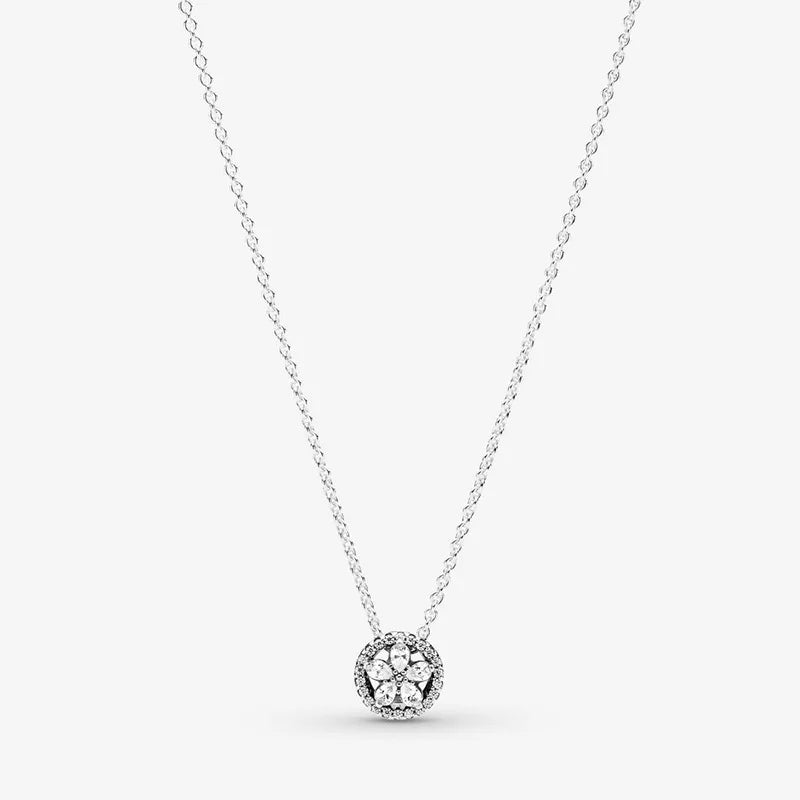 925 Silver Sparkling Flower Necklace Women Fine Jewelry
