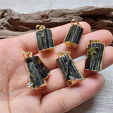 Green Tourmaline Pendant: Golden Plated Crystal Accessory PD413