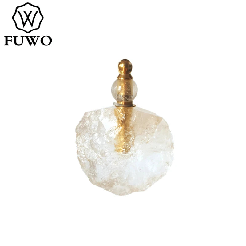 Irregular Perfume Bottle Pendant Quartz Gems Brass Jewelry PD321 2pcs