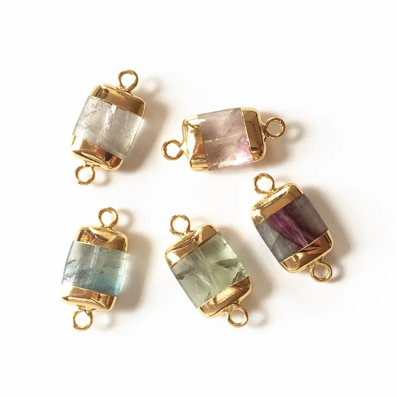 Natural Fluorite Connecter Pendant Geometric Semi Precious Jewelry
