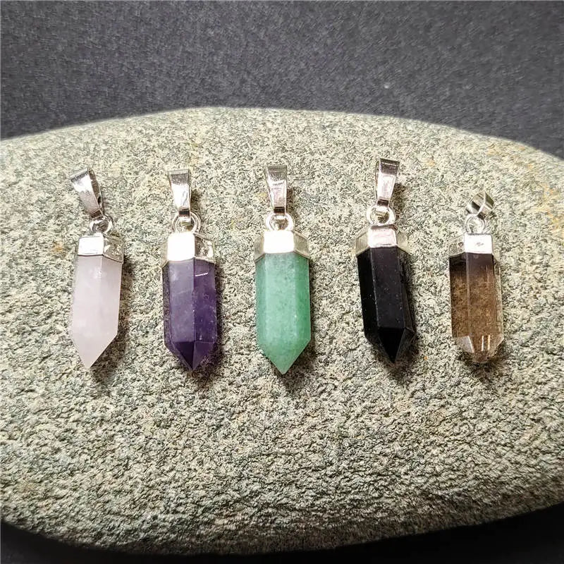 Semi-precious Stones Point Pendant Silver Bullet Shape Quartz PD-125