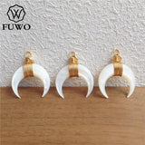 Crescent Moon Shell Pendants Brass Wire Wrap Mother of Pearl For Chokers