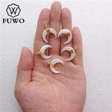 Crescent Moon Shell Pendants Brass Wire Wrap Mother of Pearl For Chokers